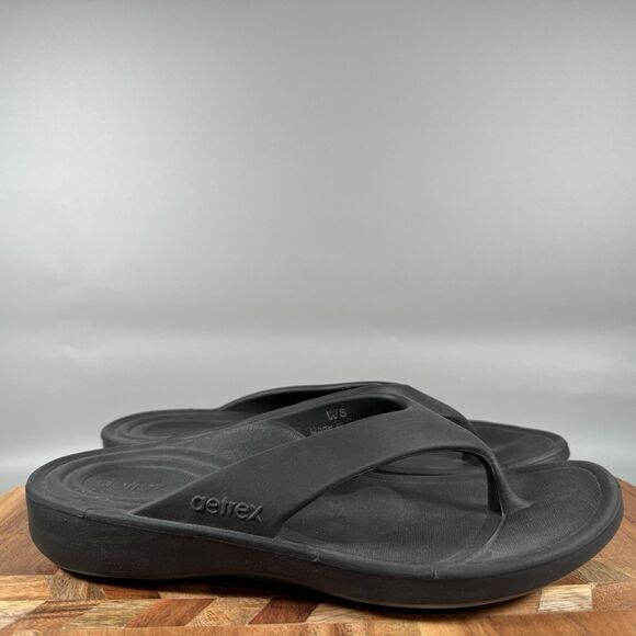 Aetrex Maui Recovery Sandals Womens Size 8 Black Silver Flip Flop Thong Beach - Picture 1 of 6